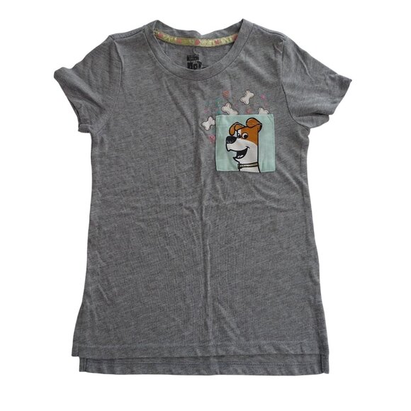 The Secret Life Of Pets Heather Gray Pocket T-Shirt Girls Size S Short Sleeve - Picture 1 of 6